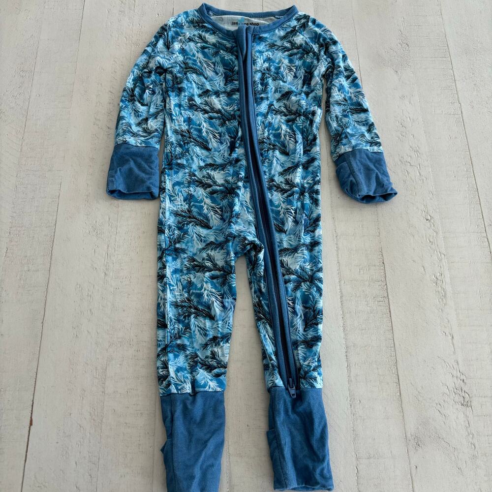 Little One Shop Bamboo Blue Winter Fir Pine needle Sleeper 0-3 months EUC